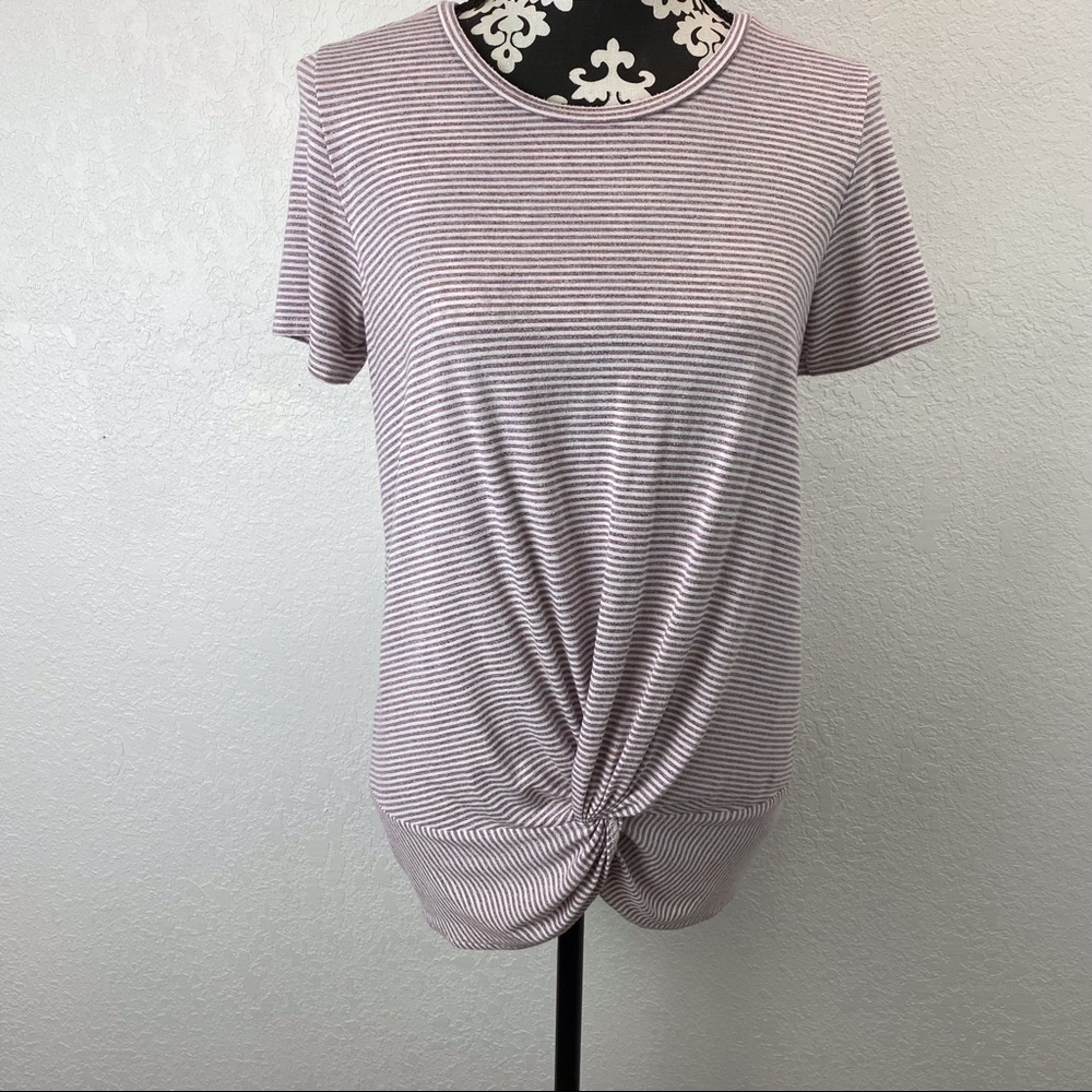 Rachel Zoe Knotted Front Hemline Striped T-Shirt - Picture 4 of 8